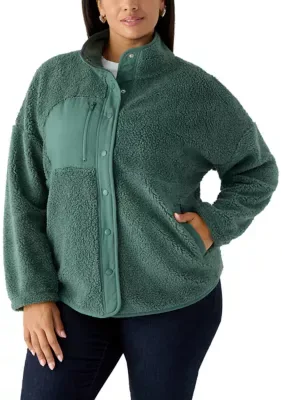 Solid Color Sherpa Jacket with Pockets