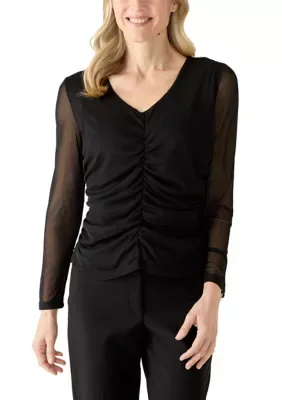Front Cinched Long Sleeve Top by Nicole Miller