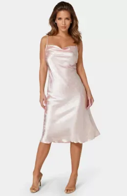 Satin Jacquard Midi Slip Dress by bebe