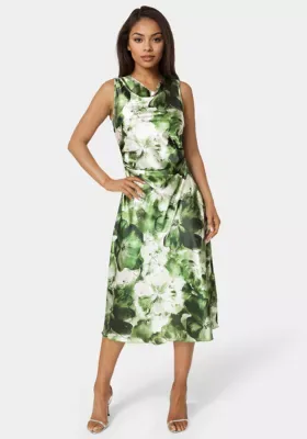 Printed Satin Cowl Maxi Dress by bebe