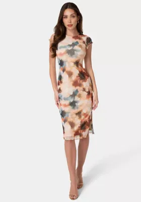 Printed Powermesh Maxi T-Shirt Dress by bebe
