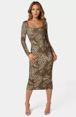 Printed DTY Square Neck Maxi by bebe
