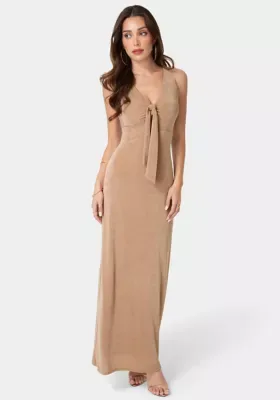 V-Neck Cutout Tie Maxi Dress by bebe