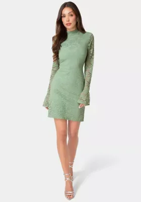 Lace Bell Sleeve Slim Dress by bebe
