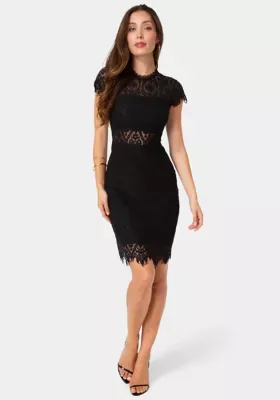 Lace Short Sleeve Illusion Dress by bebe