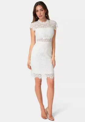 Lace Short Sleeve Illusion Dress