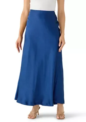 Double Faced Satin Pull on Bias Flared Maxi Skirt by Calvin Klein