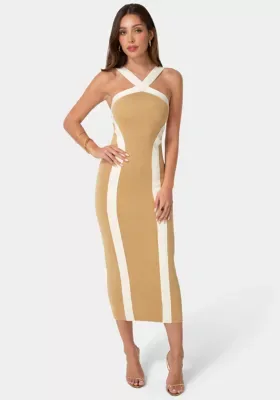 Sweater Contrast Halter Maxi Dress by bebe