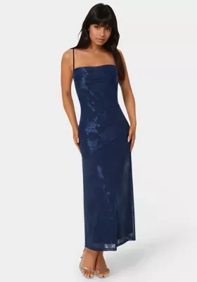 Jacquard Mesh Cowl Aline Maxi Dress by bebe