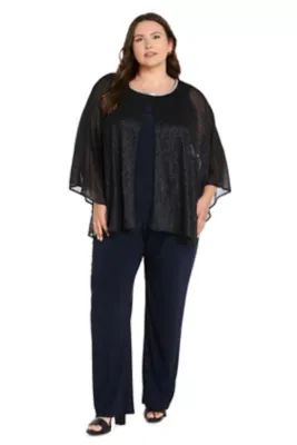 Crinkle Pleated Cape Pant Suit by R&M Richards
