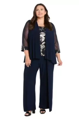 Matte Chiffon Stretch Knit Pant Suit by R&M Richards