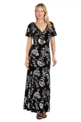 Long Stretch Velvet Dress with Sequin Detail by R&M Richards