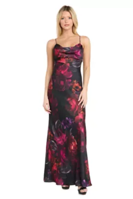 Rose Printed Satin Dress by Morgan & Co