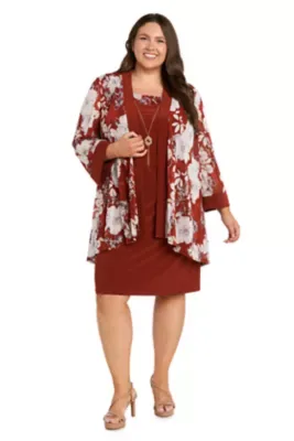 Rust Printed Jacket Dress by R&M Richards