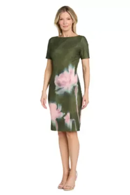 Floral Printed Scuba T-Shirt Dress by R&M Richards