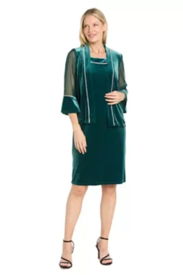 Velvet Jacket Dress with Beaded Trim by R&M Richards