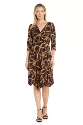 Printed Brown and Multi Midi Dress by R&M Richards