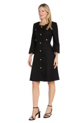 Tweed Midi Dress with Gold Buttons by R&M Richards