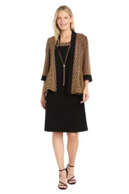 Metallic Knit Jacket Dress by R&M Richards