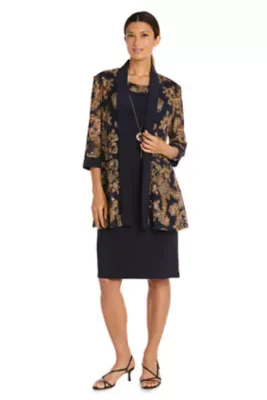 Gold Foil Print Jacket Dress by R&M Richards