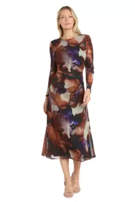 Angel Sleeves Print Metallic Wrap Dress