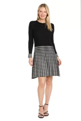 Fit and Flare Checkered Sweater Dress by R&M Richards