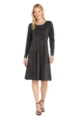 Metallic Fit and Flare Dress by R&M Richards