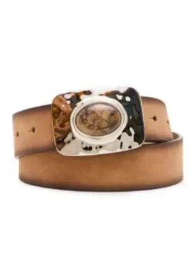 35 mm Nubuck Faux Leather Stone Detail Plaque Buckle Belt by Steve Madden