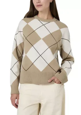 Cozy Argyle Crew Neck Pullover with Slit by French Connection