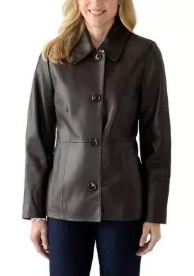 Button Leather Jacket by Anne Klein