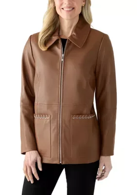 Zip Leather Jacket by Anne Klein