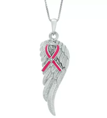 Sterling Silver Pink Enamel Diamond Accent Angel Wing Pendant Necklace, 18 In by Brilliant Grown