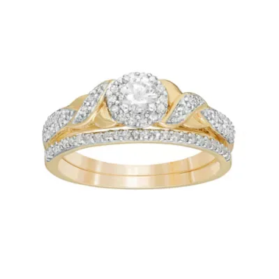 10K Round Diamond Halo Bridal Set by Brilliant Grown