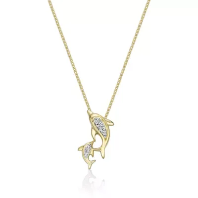 10K Gold Diamond Dolphin Pendant Necklace, 18 In by Brilliant Grown