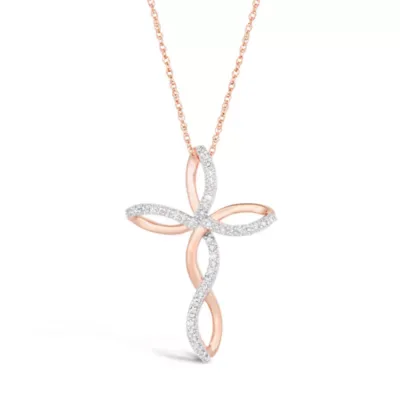 Round Diamond Twisted Cross Pendant Necklace, 18 In by Brilliant Grown