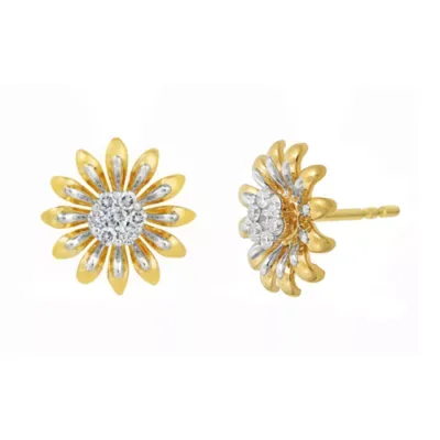 Sterling Silver Sunflower Stud Earrings with Diamond Accent by Brilliant Grown