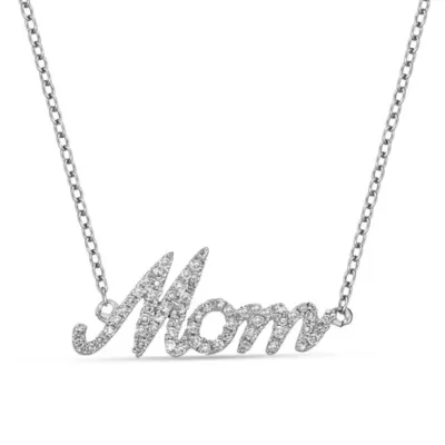 14K Gold Round Diamond Mom Script Pendant Necklace, 18 In by Brilliant Grown