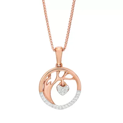 Rose Gold Plated Sterling Silver Diamond Heart Tree Pendant Necklace, 18 In by Brilliant Grown