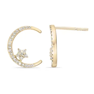 Round Diamond 10K Yellow Gold Moon and Star Fashion Earrings by Brilliant Grown