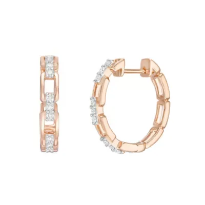 10K Rose Gold Diamond Chain Link Hoop Earrings by Brilliant Grown