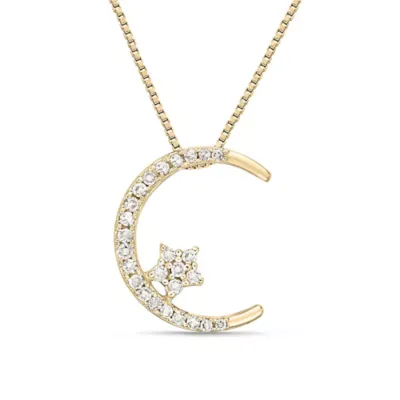 Round Diamond Moon & Star Pendant Necklace, 18 In by Brilliant Grown