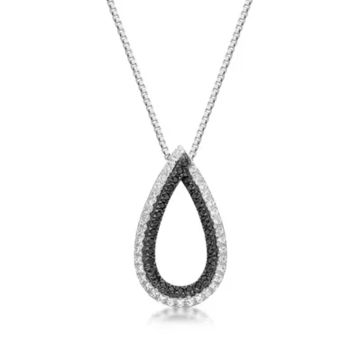 Gold Black & White Diamond Teardrop Pendant Necklace, 18 In by Brilliant Grown