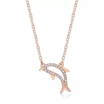 Sterling Silver Round Diamond Dolphin Pendant Necklace, 18 In by Brilliant Grown