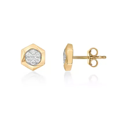 Round Diamond 10K Yellow Gold Hexagon Cluster Stud Earrings by Brilliant Grown