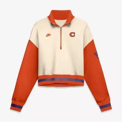 NCAA Clemson Tigers Oversized Legacy Color Block Cropped Quarter-Zip Pullover by Nike