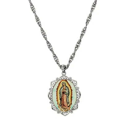 Symbols of Faith Silver Tone Our Lady of Guadalupe Oval Pendant Rope Necklace 28 by Symbols of Faith