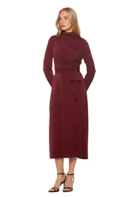 Seraphine Mockneck Draped Midi Dress