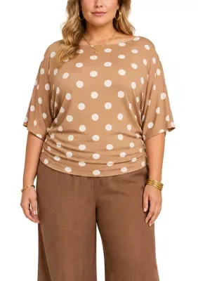 Dot Slinky Rib Boatneck Batwing Sleeve Side Ruched by Coin1804