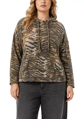Tiger Print Brushed Waffle Pocket Hoodie by Coin1804