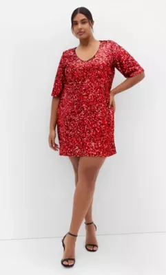 Sequin V Neck Glam Dress by City Chic